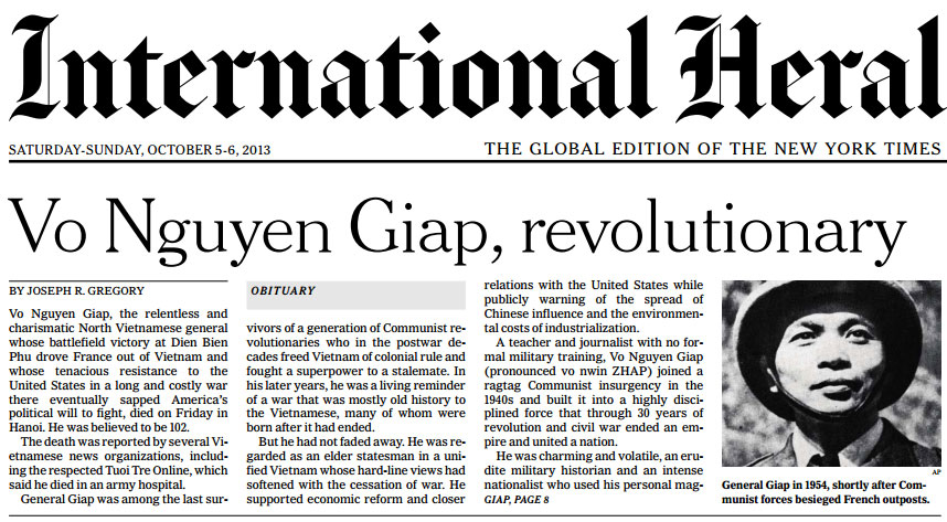 VO NGUYEN GIAP, ONORE (QUESTA VOLTA) AL GIORNALISMO AMERICANO