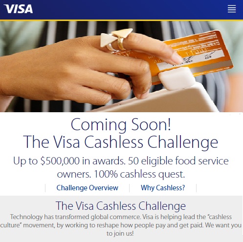 Visa darà fino a $500.000 ai ristoranti che andranno '100% cashless'
