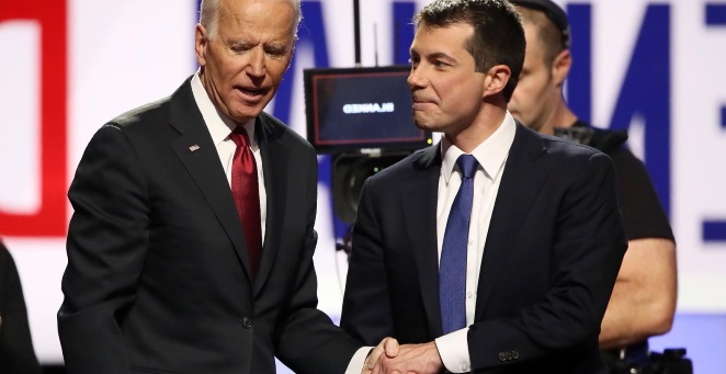 Joe Biden and Pete Buttigieg handshake