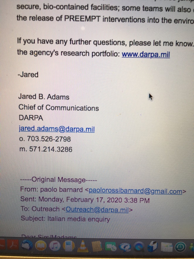 Paolo Barnard Jared Adams DARPA mail exchange