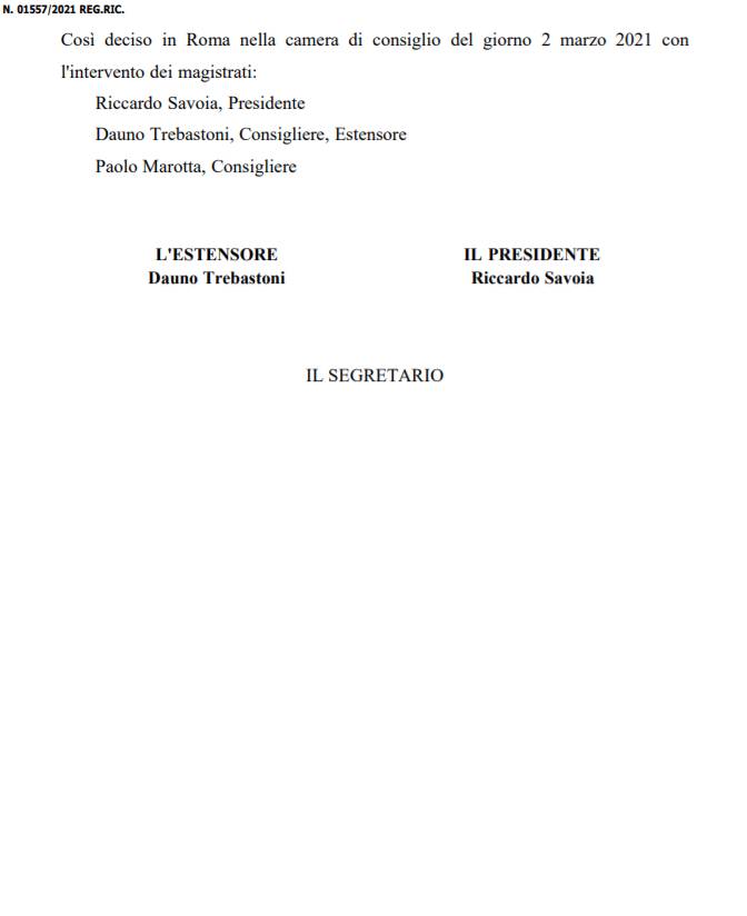 Prima pagina della sentenza integrale del TAR Lazio in merito al protocollo di cura domiciliare stabilito da AIFA