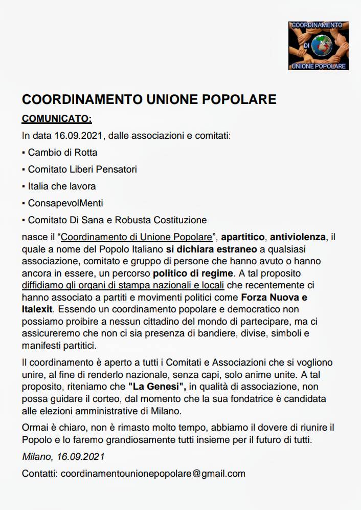 coordinamento unione popolare