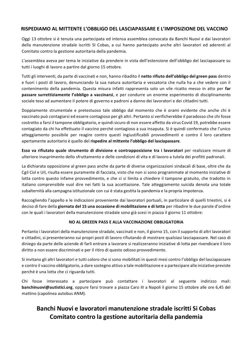 Appello Banchi Nuovi 15 10