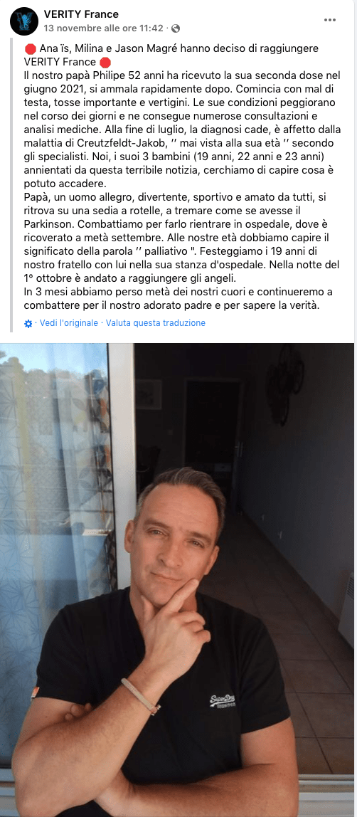 Racconto figli del 52enne che si è ammalato dopo la seconda dose