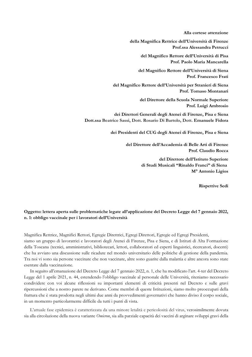 Lettera aperta ai Rettori