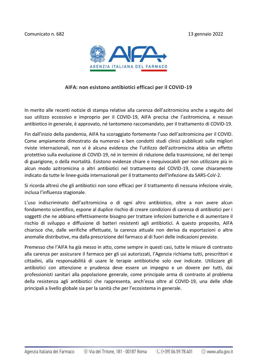 comunicato aifa azitromicina