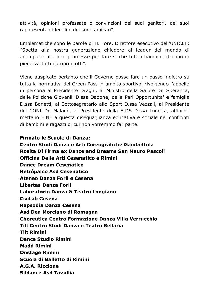 Comunicato stampa scuole di danza