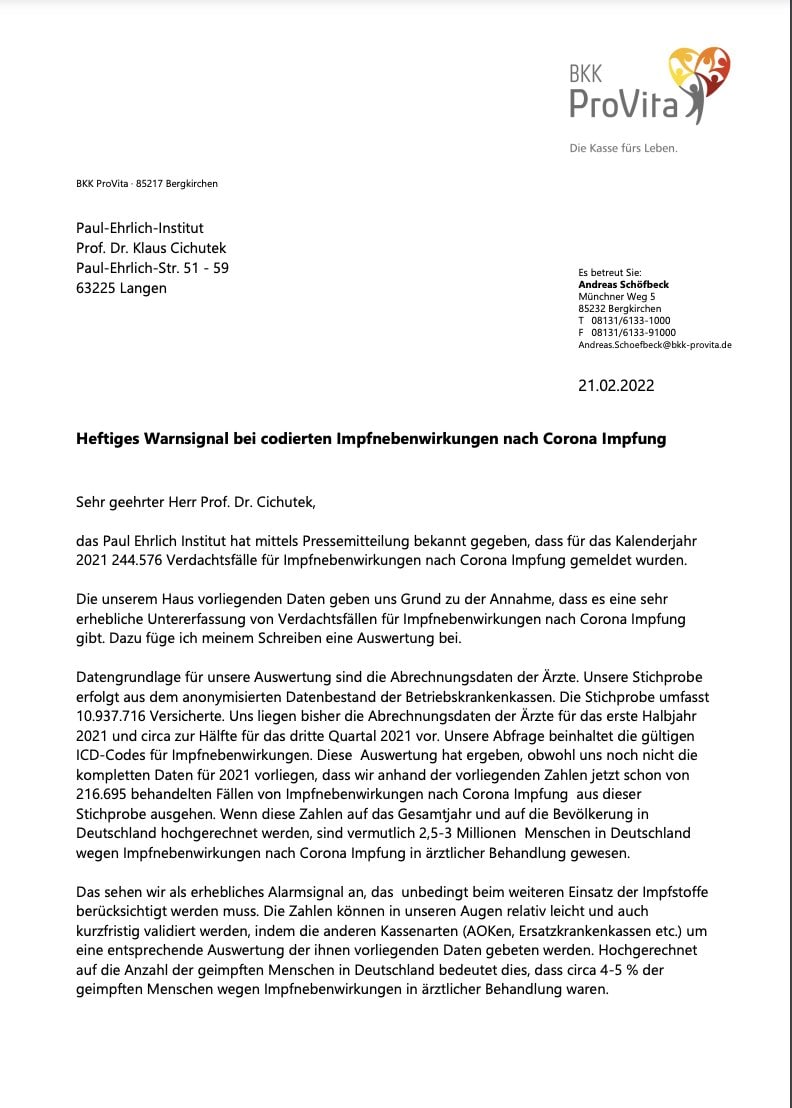 lettera PEI Schofbeck effetti collaterali