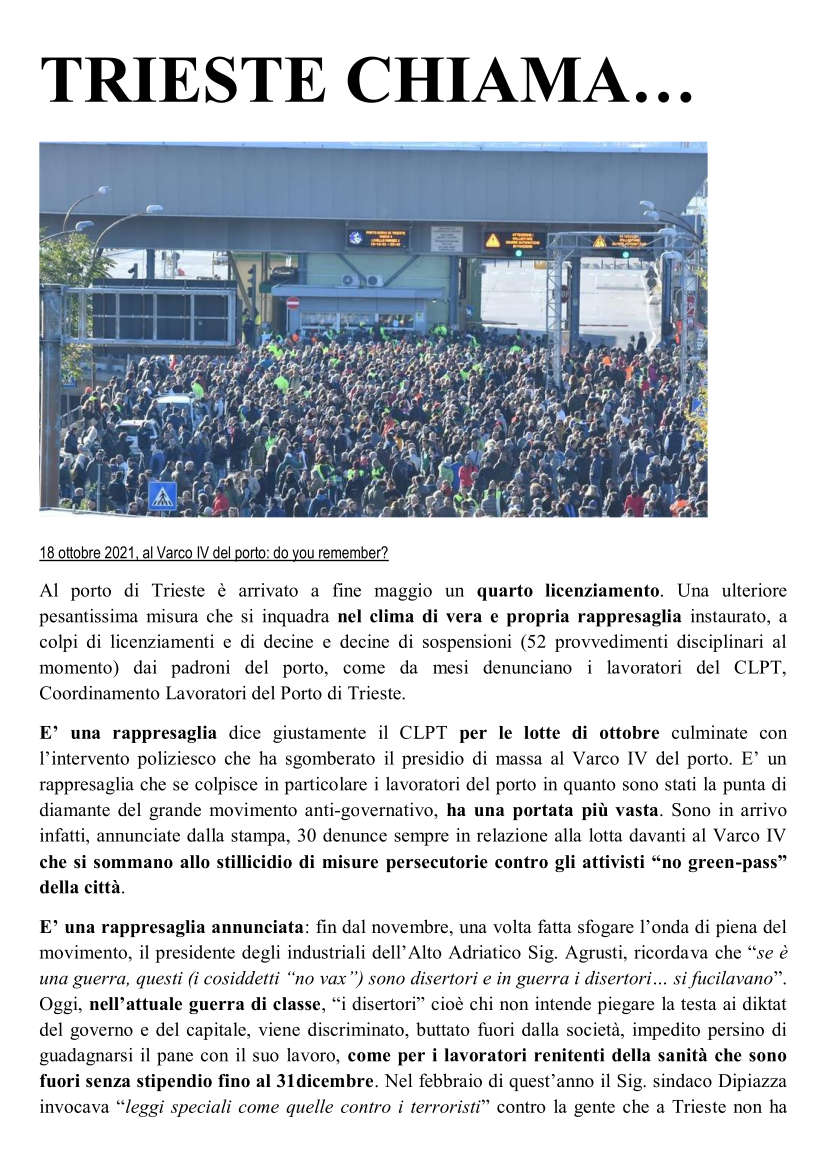 Comunicato del Nucleo Comunista Internazionalista