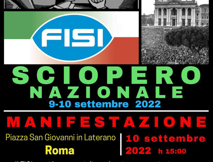 Sindacato FISI: 9-10 settembre sciopero nazionale!
