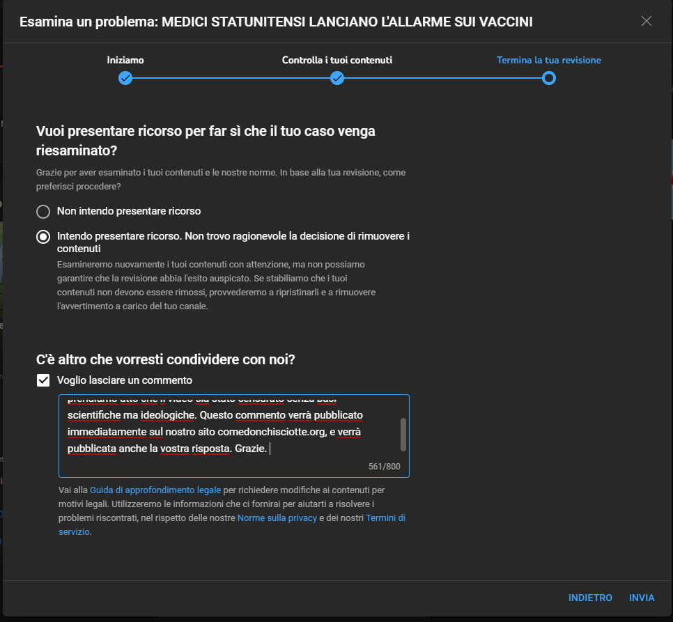 immagine ricorso strike youtube