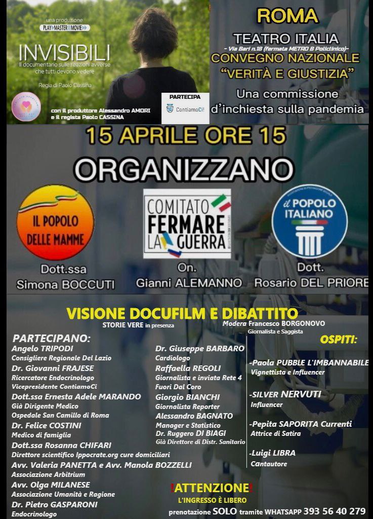 A Roma il Convegno Nazionale “ VERITÀ E GIUSTIZIA”: Una Commissione d’inchiesta sulla pandemia