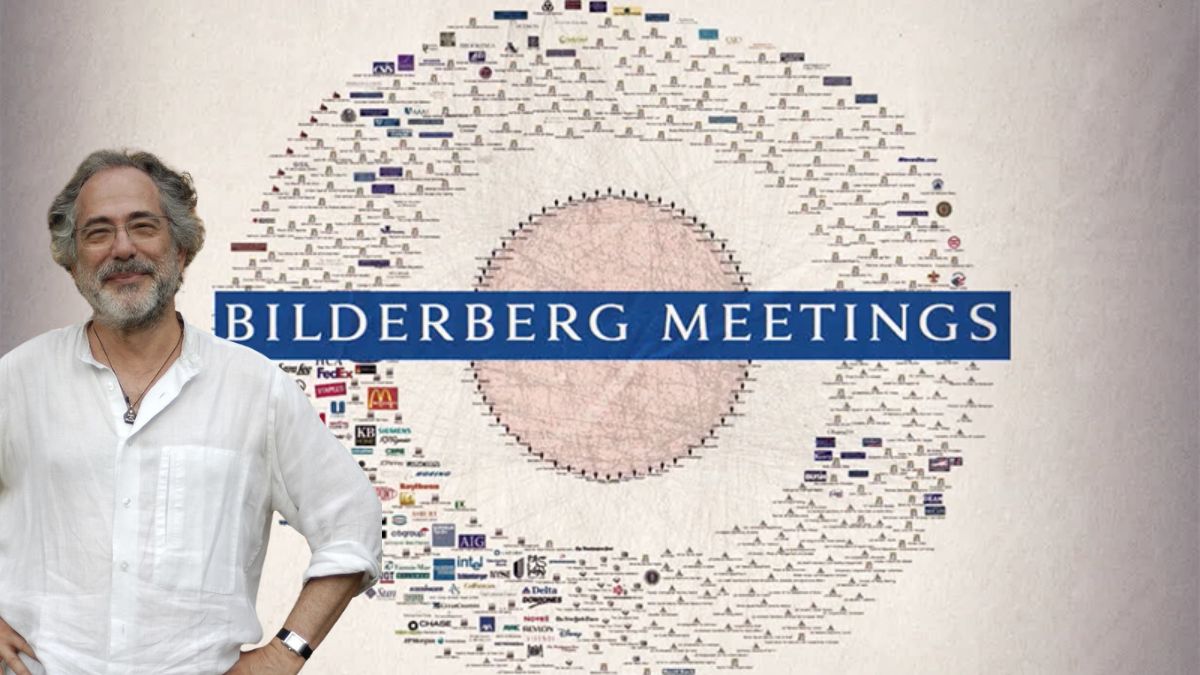 Pepe Escobar con sfondo Bilderberg