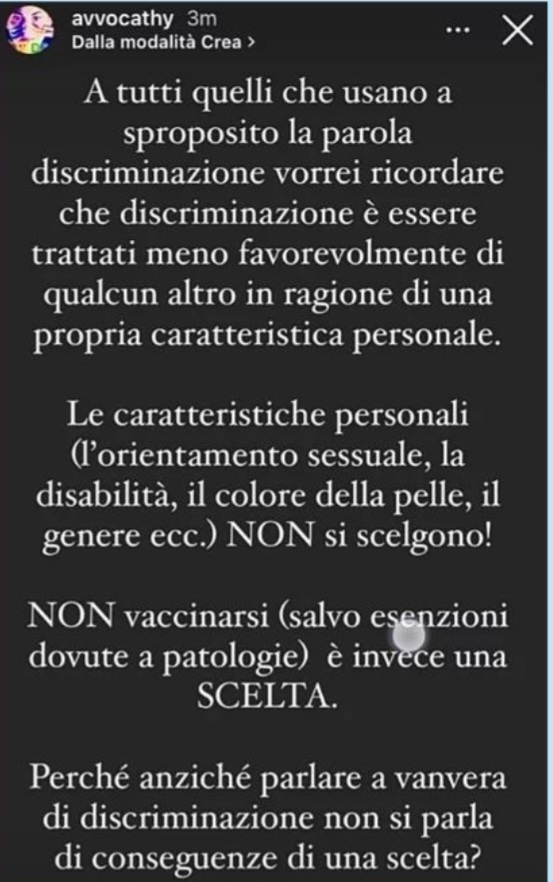 Screenshot su vaccinazioni e discriminazione