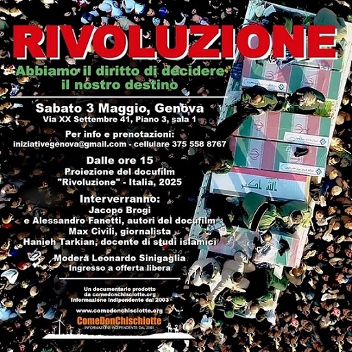 “Rivoluzione” a Genova: Il 3 maggio in esclusiva la proiezione del documentario sull'Iran (e non solo)