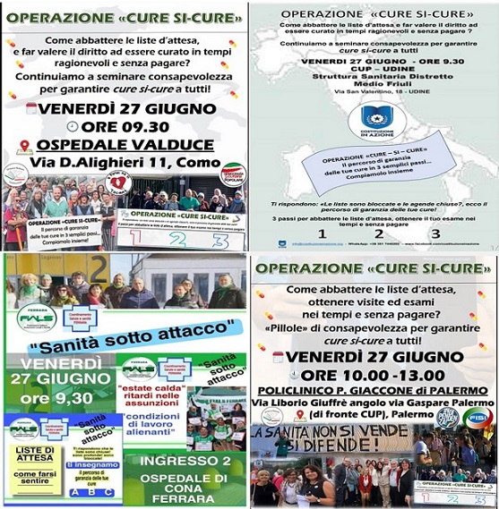 Liste d'attesa: venerdì 27/6 scendono in campo le associazioni per l' "Operazione Cure Si-cure”
