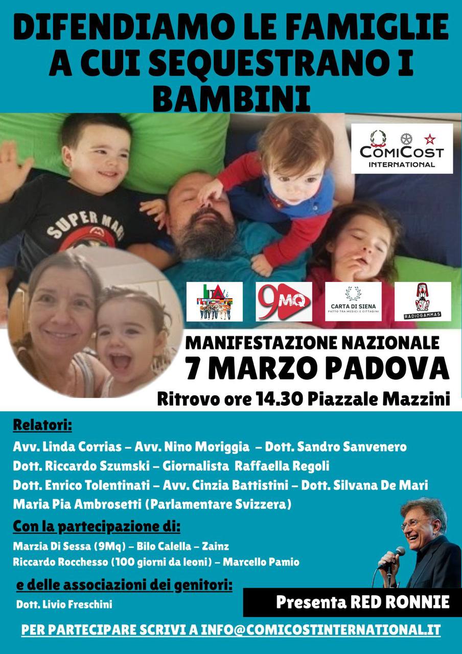 Difendiamo le famiglie a cui sequestrano i bambini: il 7 Marzo 2026 a Padova la manifestazione nazionale