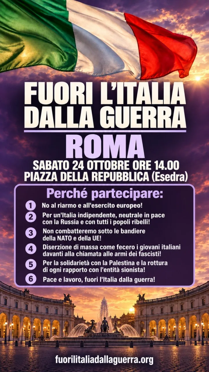 "Fuori l'Italia dalla guerra", a Roma il 24 Ottobre la manifestazione: "Volti scoperti, mani libere, parole chiare"